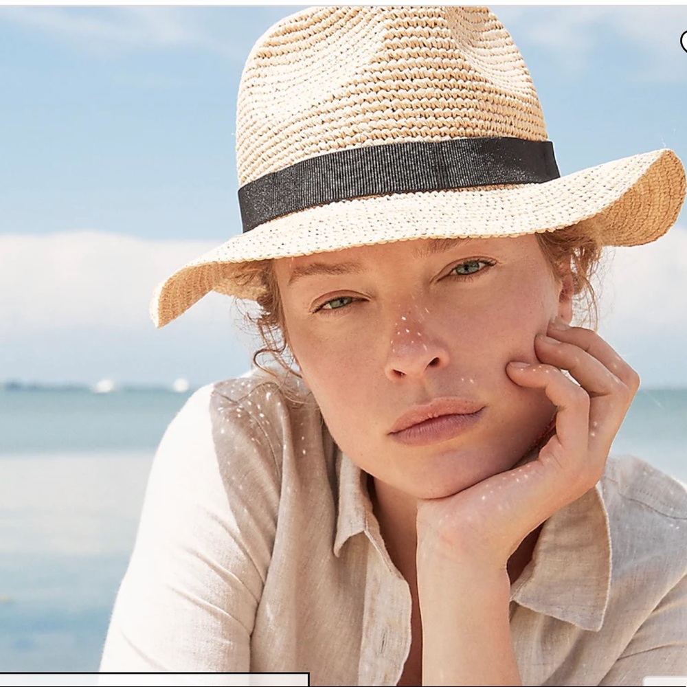 J. Crew Straw Fedora Hat with Black Band